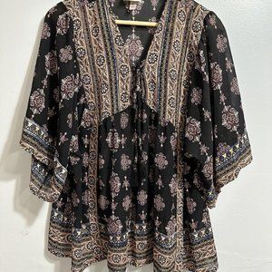 Knox Rose Women's Plus Lace Up Tassel Blouse Kimono Sleeve Shirt Top Sheer SZ XL